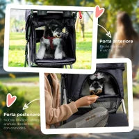 Passeggino per Cani Piccoli Pieghevole, Carrozzina per Cani con Ruote con Freni, Portabicchieri, Cestino Portaoggetti, 3 Finestre e Ruote Anteriori a 360°, per Animali Domestici 10 kg, Nero
