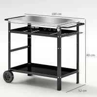 Carrello per Barbecue con Piano in Acciaio e Ripiano Regolabile, Ruote e Ganci, 100x52x80 cm, Nero