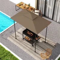 Copertura per Gazebo da Giardino per Barbecue 1.52x2.44 m a 2 Livelli in Poliestere 160gsm Cachi