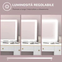 Specchio per Trucco con LED Regolabili, Ingranditore 10x, Presa USB e Comandi Touch, 80x62x14cm