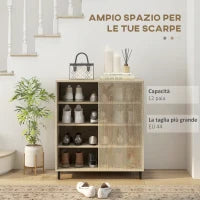 Scarpiera a 4 Livelli in Truciolato e Acciaio con Ripiani Regolabili, max 12 Paia, 80x40x93 cm, Color Legno