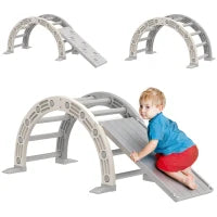 Struttura per Arrampicata, per Bambini di 18-48 Mesi, 4 in 1 con Arco di Arrampicata, Dondolo, Rampa e Scivolo 164x70x57 cm, Grigio e Bianco