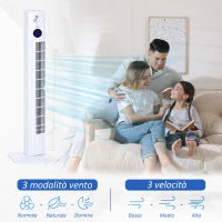 Ventilatore a Torre 45W a 3 Modalità e 3 Velocità con Timer da 12h e Diffusore, 31.5x31.5x96 cm, Bianco