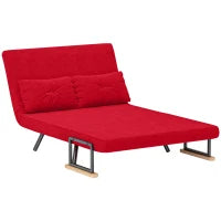 Divano Letto in Tessuto Effetto Velluto con Schienale Regolabile e 2 Cuscini, 102x73x81 cm, Rosso
