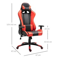 Sedia Gaming Professionale Girevole，Sedia da Ufficio Reclinabile con Sostegno Lombare e Collo PVC 67 x 67 x 123-132cm Nero-rosso