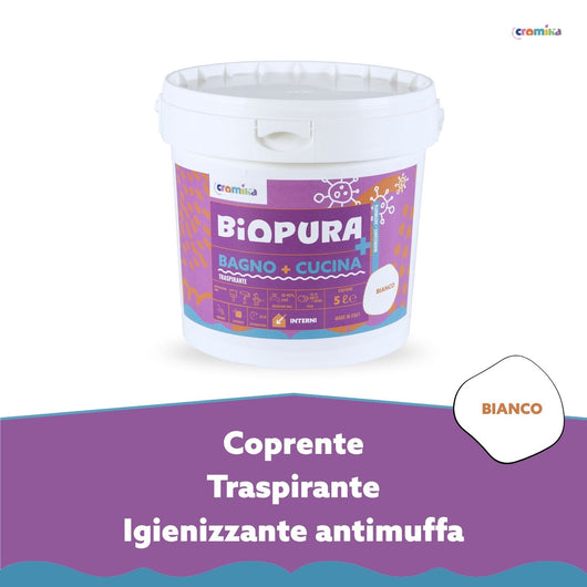 Idropittura traspirante antimuffa interni bagno cucina linea biopura cromika *** formato 5 lt, confezione 1