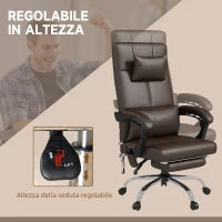Sedia da Ufficio Massaggiante in Pelle PU ad Altezza Regolabile con Poggiapiedi e Telecomando, 66x67x115-123 cm, Marrone