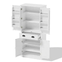 Armadio contenitore moderno con 4 ante e 1 cassetto, 6 ripiani portaoggetti e 4 ripiani regolabili, adatto per cucina, sala da pranzo e soggiorno, 80x40x182 cm, Bianco