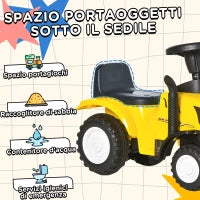 Trattore Giocattolo per Bambini Cavalcabile con Rimorchio, Rastrello e Pala, Gioco Educativo per Bimbi 12-36 Mesi, 91x29x44cm, Giallo