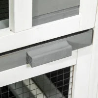 Conigliera interna in legno con ruote 3 piani rampe, 110L x 50l x 86H cm, grigio e bianco