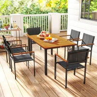 Set da Giardino 7 Pezzi con Tavolo da Pranzo e 6 Sedie Impilabili con Braccioli, Teak