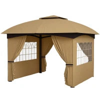 Gazebo da Giardino 3.4x3.4m con Pareti, Protezione UV e Tetto a 2 Livelli, Beige