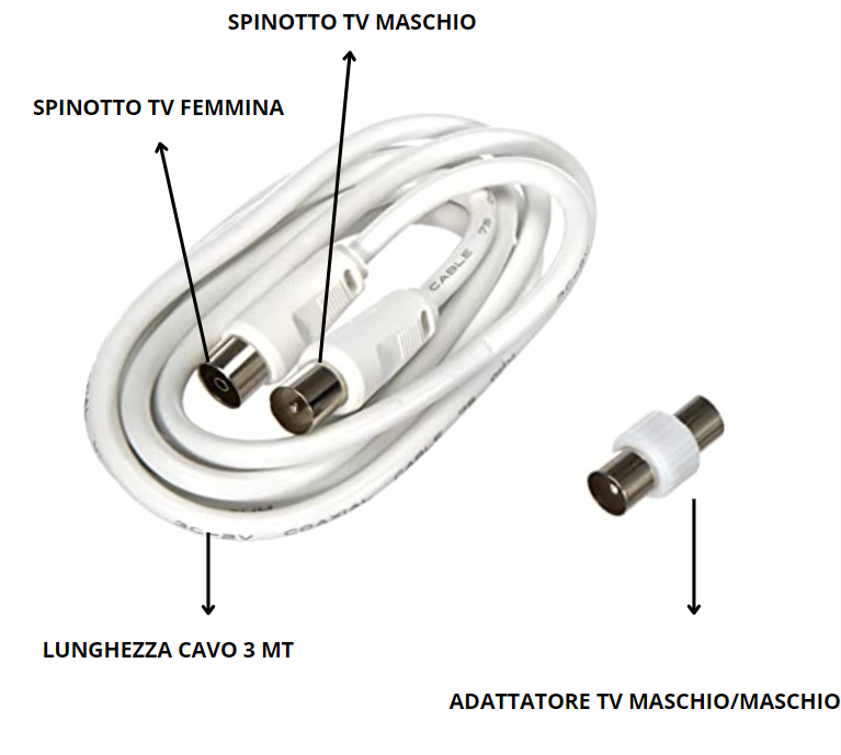 Cavo antenna tv bianco ecova spina e presa 3 mt