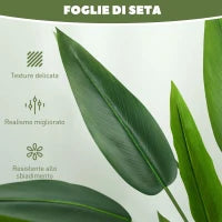Pianta Artificiale Verde di Uccello del Paradiso da 20 Foglie di 140 cm con Vaso, in PE, PEVA e PP