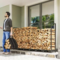 Legnaia da 0.8m³ Regolabile con Telo Impermeabile e Catene in Acciaio, 235x31x116 cm, Nero