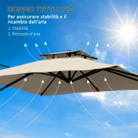 Ombrellone a Braccio 3x3 m Inclinabile su 6 Posizioni, in Alluminio e Poliestere, Khaki