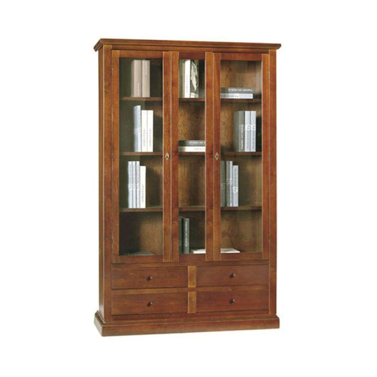 Vetrina colore noce con 3 ante 4 cassetti, in stile classico in legno e mdf con rifinitura in noce lucido 119x40x185 H