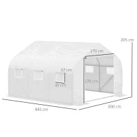 Serra per Orto a Tunnel con 6 Finestre e Porta Avvolgibile, Serra da Giardino a Tunnel in PE con Tubi in Metallo, per Piante e Frutto, 4.5x3m, Bianco