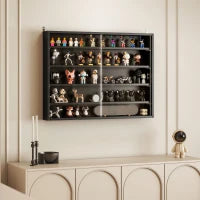 Vetrina a 5 Livelli a Muro con Ripiani Regolabili, in in Vetro e Truciolato, 80x9.5x60 cm, Nero