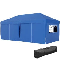 Gazebo da Giardino Pieghevole 3 x 6 m con 6 Pareti Laterali, Sacca per Trasporto Inclusa, Blu