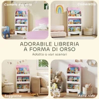 Libreria per Bambini con 3 Ripiani a Forma di Orsetto con Barriere Frontali, 55x15x110 cm, Rosa