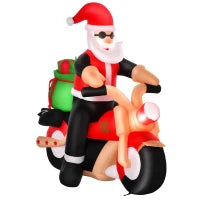 Babbo Natale Gonfiabile su Motocicletta 165cm con Luci LED Integrate, Decorazione Natalizia da Esterno