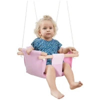Seggiolino Altalena per Bambini in Tessuto e Legno con Cuscino, 40x40x180cm, Rosa