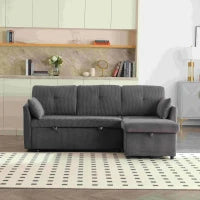 Divano Componibile a L in Velluto, Divano letto reclinabile estraibile convertibile, con sedili portaoggetti, Grigio Scuro