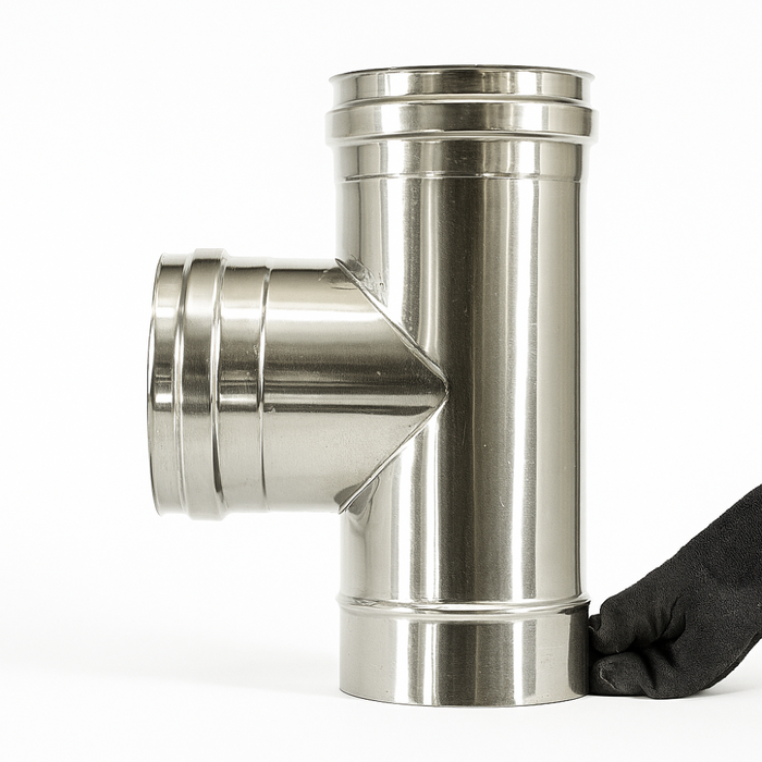 Raccordo t 90° doppia parete sp. 0,5 mm collegamento canale fumo canna fumaria *** misura Ø 150/200 mm, confezione 1