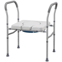 Sedia Comoda WC per Anziani e Disabili 4 in 1 Regolabile in Altezza con Braccioli Imbottiti, Grigio