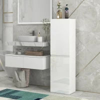 kleankin Mobile Colonna Bagno, Arredo Bagno Design Contemporaneo 2 Ripiani Ripiani Regolabili 35 x 25 x 120 cm Bianco Laccato