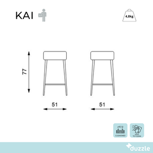 Kai, Set di 2 Sgabelli in microfibra Beige (33cm X 33cm H. 77,5cm)