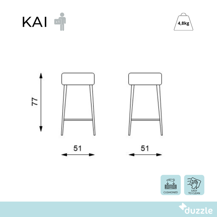 Kai, Set di 2 Sgabelli in microfibra Beige (33cm X 33cm H. 77,5cm)