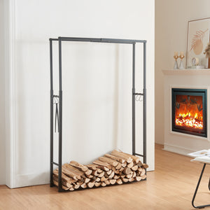 Portalegna Kasan Struttura Regolabile 100-150 cm / 40-65 cm Acciaio Nero [en.casa]