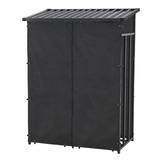 Deposito legna coperto con telo di protezione rastrelliera per legna da ardere portalegna in acciaio coperto 185 x 130 x 70 cm nero 03_0008838