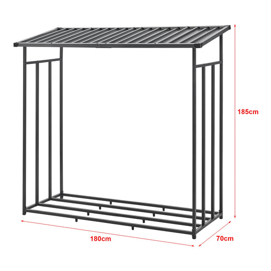 Deposito per la legna casetta da giardino coperta con telo protettivo 185 x 180 x 70 cm rastrelliera per la legna da ardere deposito per la legna coperto acciaio nero 03_0008839