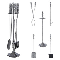 Set camino Dovre con scopa pala pinza attizzatoio argento 03_0006313