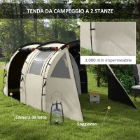 Tenda da Campeggio 4-5 Persone con Copertura Oscurante, Impermeabile con Borsa di Trasporto, Kaki