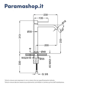Miscelatore lavabo alto senza scarico cromato | Katharine