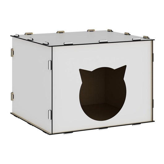 Casetta per Gatti 'Elba' Cuccia a Forma di Cubo in MDF - Bianco [en.casa]