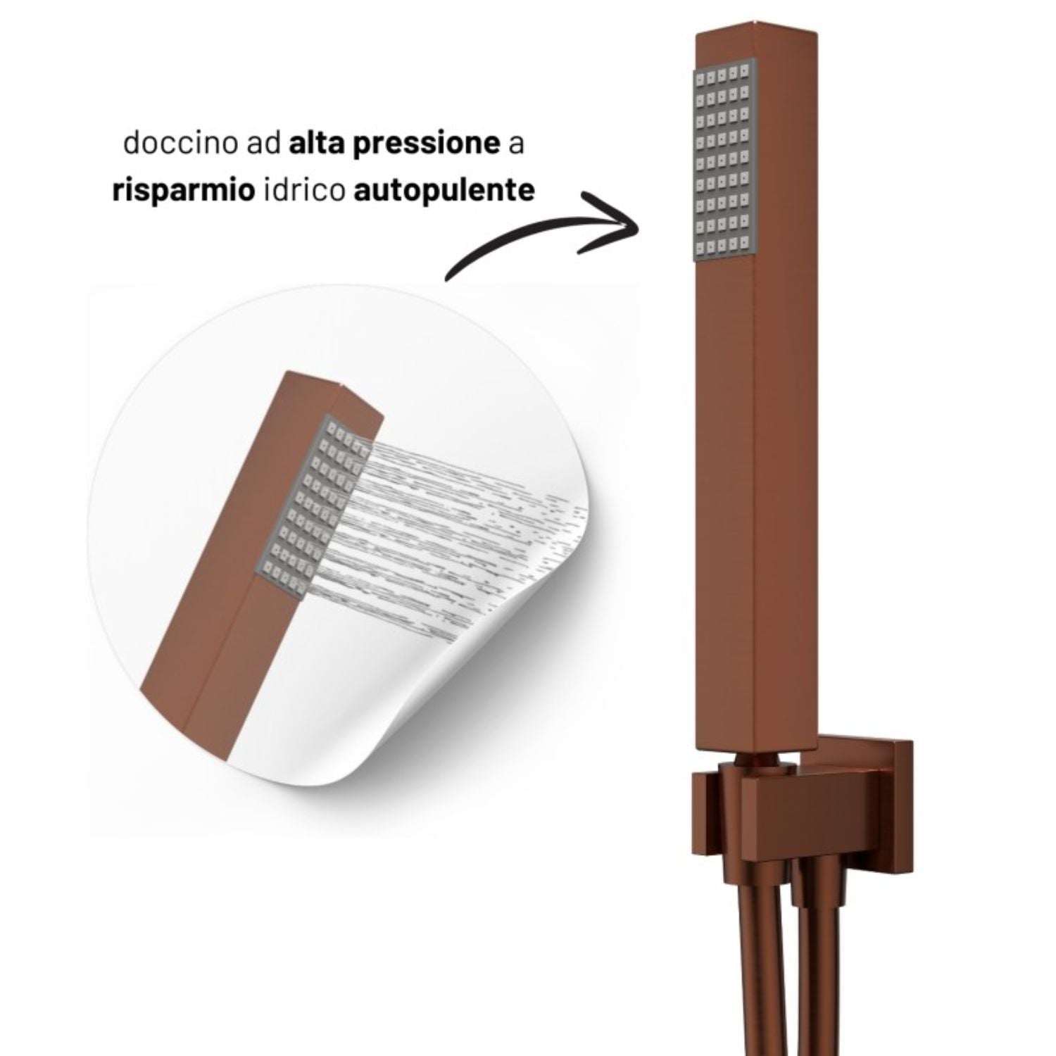 Set per doccia soffione quadro in acciaio inox 25x25 millimetri color oro rosa *** finitura- oro rosa, confezione 1