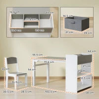Set Tavolo e Sedie per Bambini con 2 Sedie e Tavolino Contenitore, in Legno e Tessuto non Tessuto, Grigio e Bianco