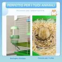 Gabbia Criceti a 5 Livelli con Tubi, Casetta, Serbatoio e Ruota, in Acciaio, PP e PS, 59x36x69 cm, Verde e Bianca