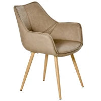 Sedia da Pranzo Moderna con Braccioli e Schienale in Finta Pelle con Gambe in Metallo, 63x61x84 cm, Marrone