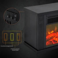 Camino Elettrico da Tavolo con Effetto Fiamma, Caminetto con Potenza Regolabile 600/1200W, Copertura 10-15m², Nero