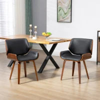 Set di 2 Sedie da Pranzo Stile Vintage Imbottite in Legno e Finta Pelle PU, Nero e Legno