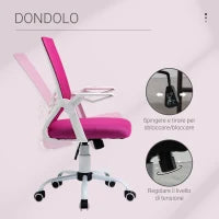 Sedia da Ufficio Ergonomica con Supporto Lombare, Braccioli Pieghevoli, Sedia da Scrivania Girevole in Rete Traspirante con Schienale Reclinabile e Altezza Regolabile, Capacità 120kg, Rosa