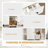 Tavolo a Ribalta per 6 Persone max con 2 Cassetti, Armadietto e Ripiano, in Truciolato, 120x60x76.5 cm, Bianco