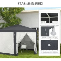 Gazebo da Giardino Esagonale con Doppio Ingresso, in Metallo e Poliestere, 3.94x3.94x2.5 m, Grigio