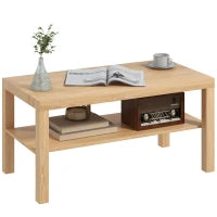 Tavolino da Salotto Rettangolare con Ampio Ripiano, 90×45×44.5 cm, Legno Naturale